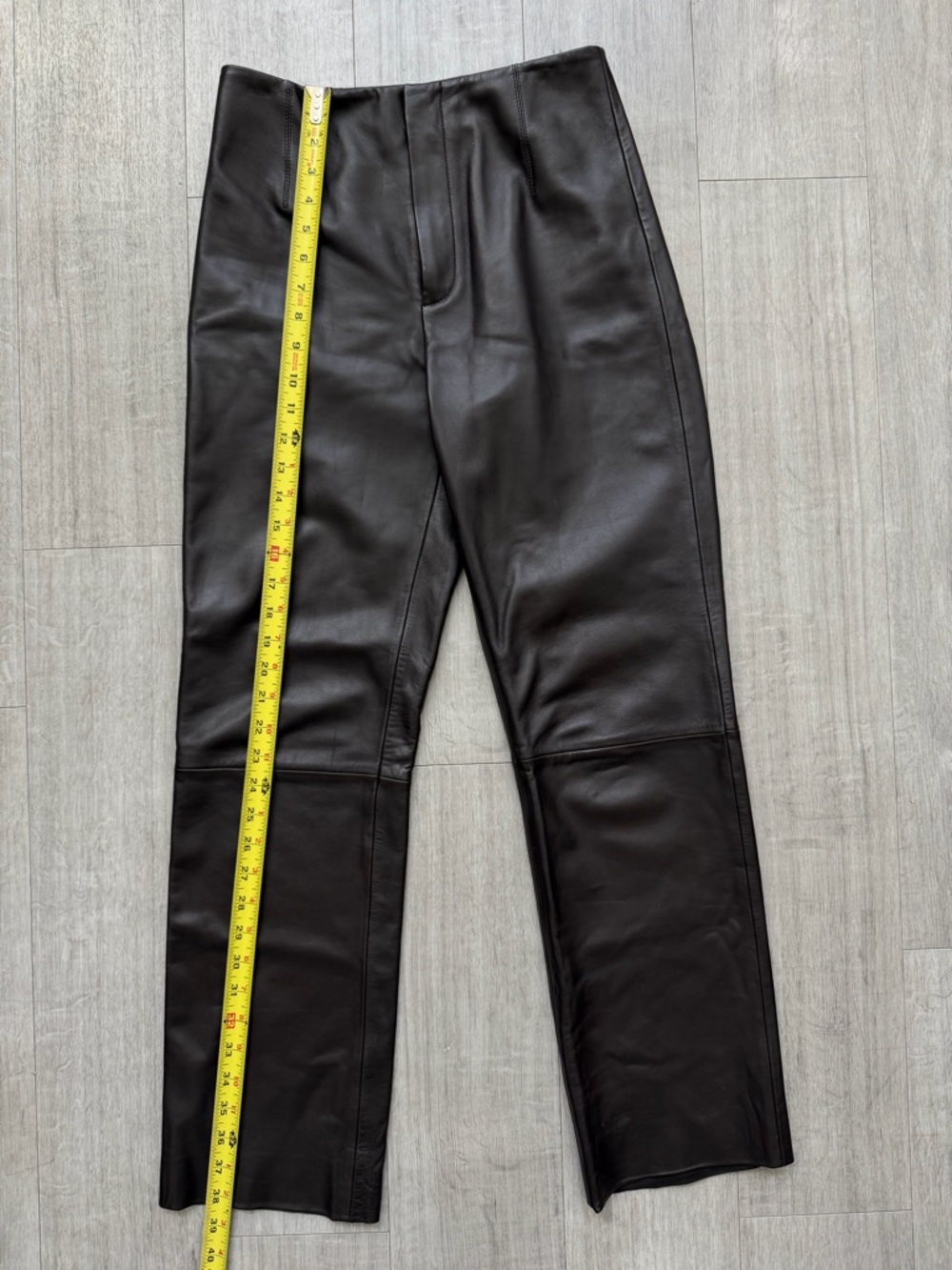 The Frankie Shop Genuine Lambskin Leather Straight Leg Pants Dark Brown Size XS - Picture 10 of 11